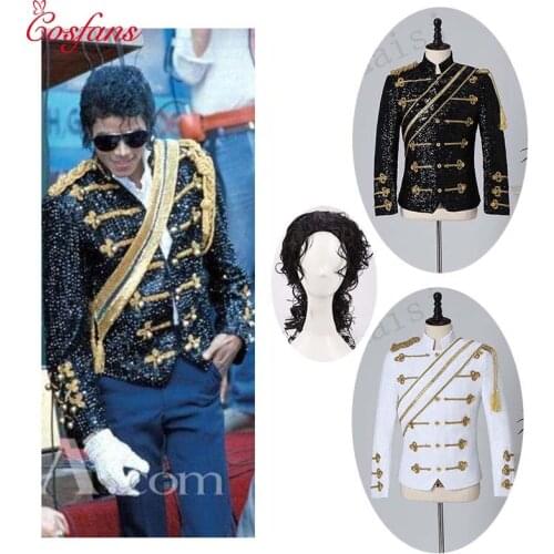 New mens clothing fashion slim MJ Michael Jackson coat dance Sequins suit jacket stage singer costumes coaplay costume and wig