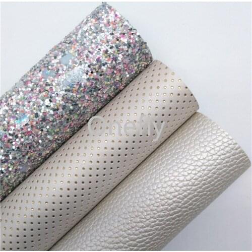 Onefly Glitter Leather with Hearts, Embossed Gold Dots Faux Leather, Pearlized Faux Leather For Bow DIY handbags shoes BQ014