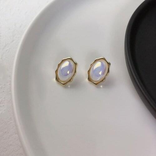 Origin Summer Korean Multicolor Shells Simulation Pearl Stud Earring for Women Girls Vintage Oval Gold Metal Earring Jewelry