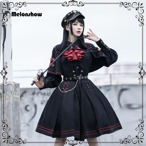 Melonshow Victorian Dress Black Gothic Lolita Dress Plus Size Women Vintage Lolita Top Skirt Two Piece Set Kawaii Clothing Girls