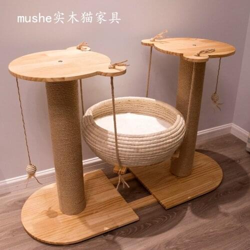 Solid wood cat rattan hanging basket cat house cat climbing frame & cat toy cat scratching post jumping platform