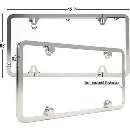 USA Car Plate License Plate Frame Stainless Steel Car Number License Plate With 4 Holes Slim Design With Bolts Washer Caps