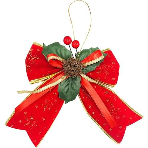 Christmas Bows Bowknot Handmade Gift Big Red Tottest Linen Plaid Party Glitter 15x16CM Home Craft For Xmas Tree Ornament