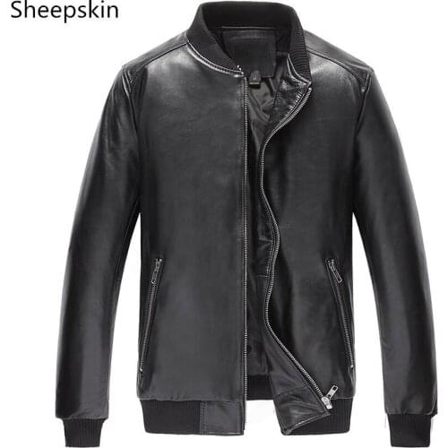 Real Cow Jacket Men Quality Sheepskin Leather Bomber Jackets Winter Autumn Motocycle Plus Size 19-203 MF602