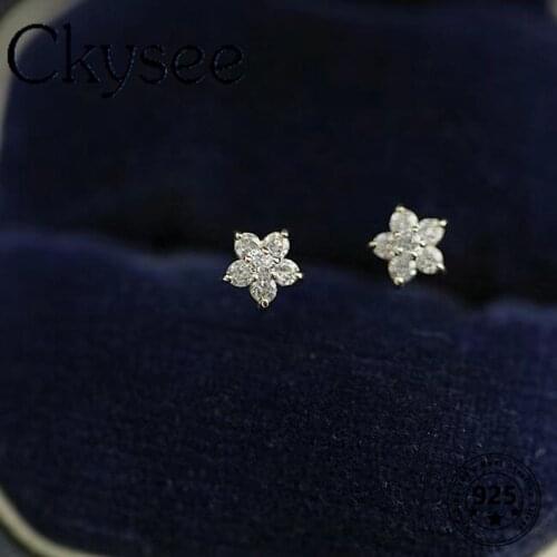 Ckysee 925 Sterling Silver Pavé Crystal Five-pointed Star Earrings Women Simple Fashion Wedding Jewelry