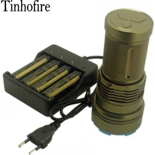Tinhofire ArmyGreen/Black 20000 lumens 12 x CREE XM-L T6 Portable Led Flashlight Hunting Lamp Torch G12+battery+4slot charger