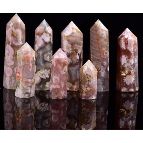 Natural Sakura Agate Crystal Ornaments Delicate Energy Stone Polishing Process Hexagonal Prism Natural Stone Wind for Home