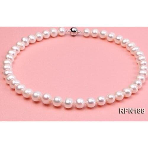 Unique Pearls jewellery Store Charming 8-9mm White Color Natural Freshwater Pearl Necklace Magnet Clasp