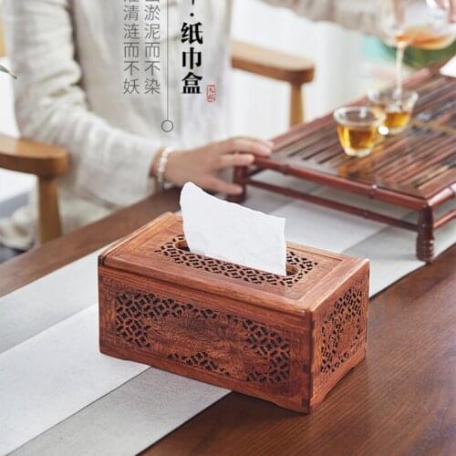 NEWYEARNEW Vintage Solid Wood Tissue Box Paper Storage Holder Carve Creative Fashion Home Decoration Wedding Gift