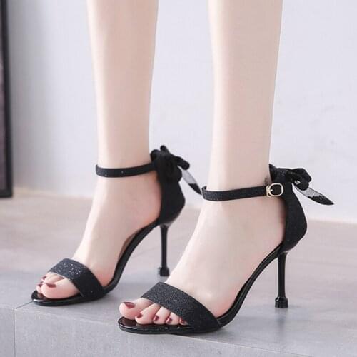 Rimocy Sexy Women Stiletto Heeled Ankle Strap Sandals New Summer Open Toe High Heels Sandalias Mujer Sequin Wedding Party Shoes