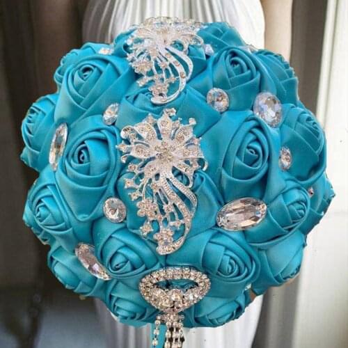 1PCs /lot Blue Wedding Flowers Bridal Bouquets Artificial Foam Flowers Bouquet Romantic Bride Holding Flower