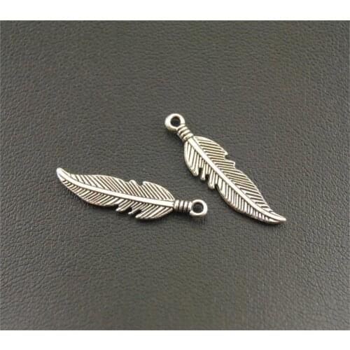 15pcs Silver Color Zinc Alloy Feathers Charms 7x26mm Pendants For Jewelry Making DIY Handmade Craft A1161