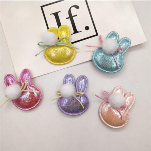 20pcs/lot Pu Rabbit Shape Padded appliques for headwear decoration handmade hair accessories 3.5*4.4cm
