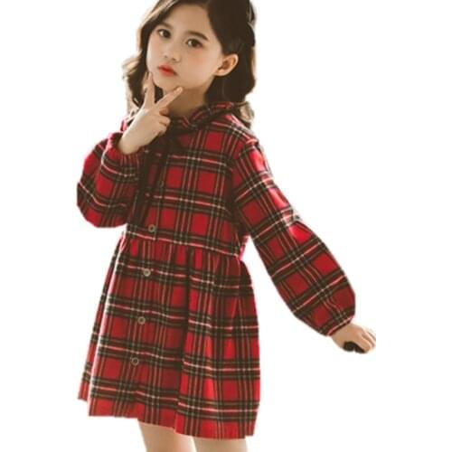 2021 Elegant Girls Casual Long Sleeve Plaid Shirt Dress With Bow Fashion Teenager Blouse Dresses 4 5 6 7 8 9 10 11 12 13 Years