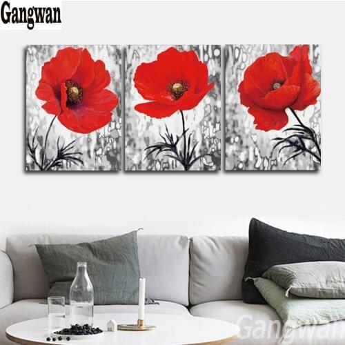 5d diamond painting diy poppy black red full square drill diamond embroidery round diamond mosaic DIY rhinestone painting 3 pcs