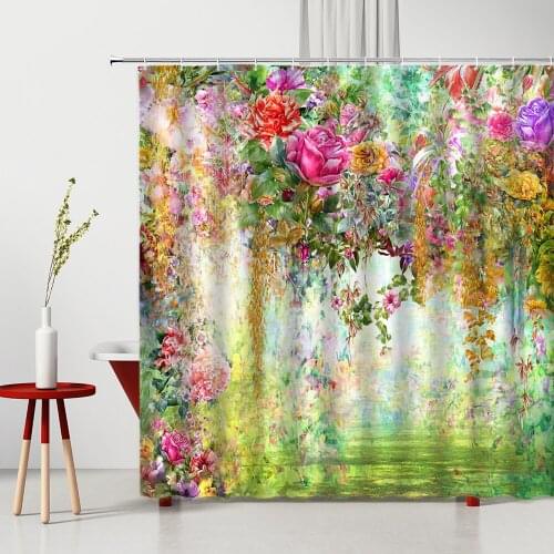 Abstract Floral Shower Curtain Watercolor Colorful Flowers Bathroom Decor Bathtub Screen Home Supplies Washable Bath Curtains