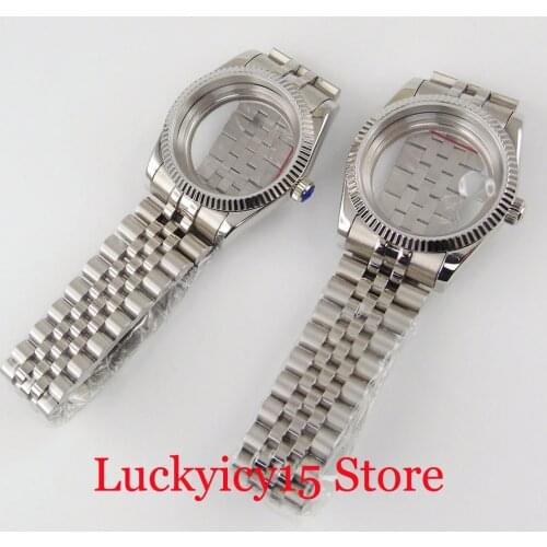 Mechanical Men 36mm Watch Case for MIYOTA 8215 ETA 2836 MINGZHU 2813 Steel Bracelet Seeing Open Backcover Sapphire Crystal