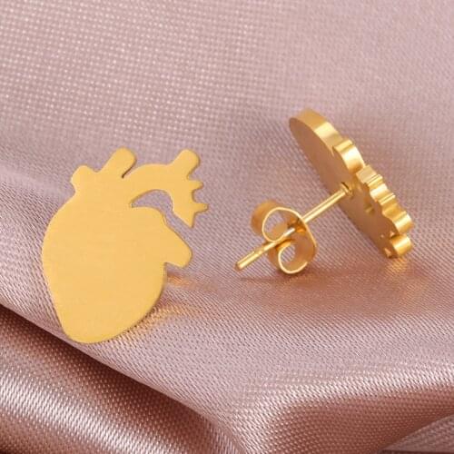 Human Organs Heart Earrings For Women Men Fashion Jewelry Stainless Steel Stud Earring Best Friend Gifts Bijoux Femme 2021