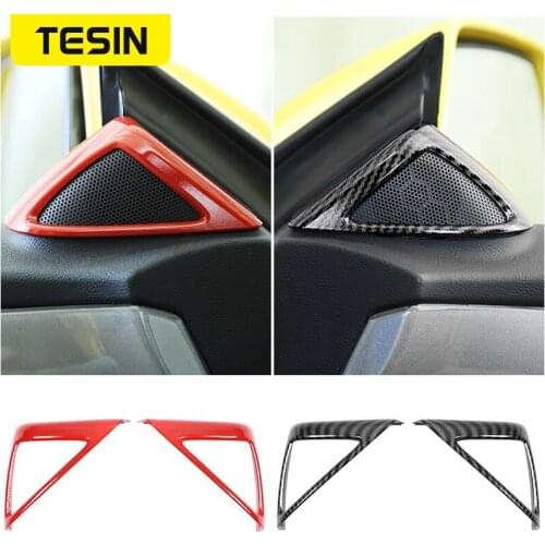 TESIN ABS Car A-pillar Speaker Decoration Cover Ring Stickers For Chevrolet Camaro 2010-2015 Car Interior Mouldings Accessories