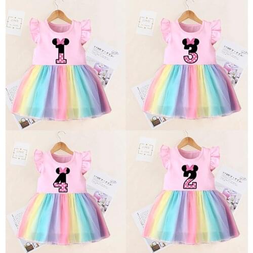 Baby Girls Happy Birthday Letter Bow Cute Dress Beautiful Fashion Girl Infant Princess Dresses Birthday Party Mesh Dress Costume