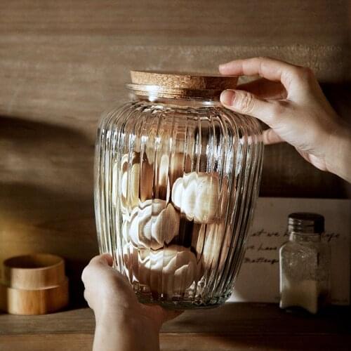 European style embossed wooden cork glass airtight jars multigrain storage jar kitchen multigrain dried fruit storage jar