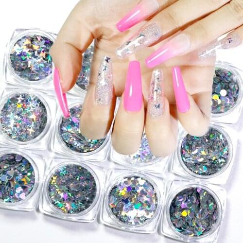 Nail Laser Holographic Sequins Micro Laser Star Flakes 12 radium mixed sequins Diamond star butterfly Laser Nail Patch