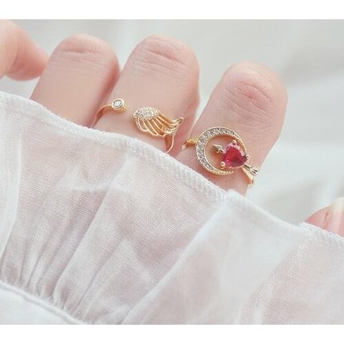 Korean Hot Sale Hollow Wing Arrow of Love Women Ring AAA Cubic Zriconia Cute Temperament Wedding Jewelry for Bridal Pendant Gift