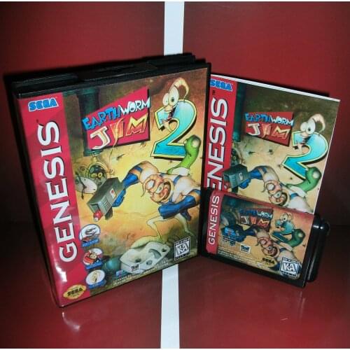 MD games card - Earthworm Jim 2 US Cover with Box and Manual For Sega Megadrive Genesis Video Game Console 16 bit MD card