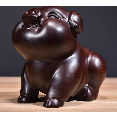 Ebony wood carving porridge portraits large size solid wood Zodiac pig mahogany home living room decoration