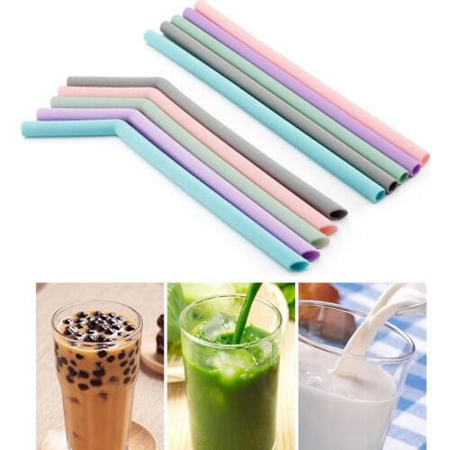 Kitchen Accessory Reusable Silicone Drinking Straws Foldable Flexible Straw with Cleaning Brushes Kids' Party Supplies Bar Tools