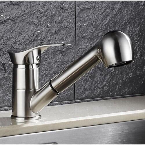 Brass Deck Mounted single lever hot and cold Basin Faucet Sink Faucet Nickel Bathroom basin Faucet with pull out shower head