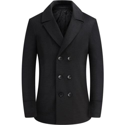 New Men Winter Wool Coat British Style Double Breasted Trench Coat Men Brand Solid Color Woolen Pea Coat Male Overcoat