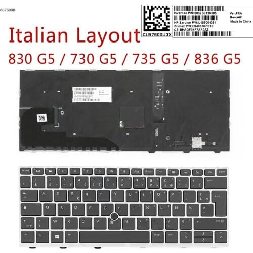 IT Italian New Replacement Keyboard for HP EliteBook 830 G5 730 G5 735 G5 836 G5 / Silver Frame with Backlit & Pointer