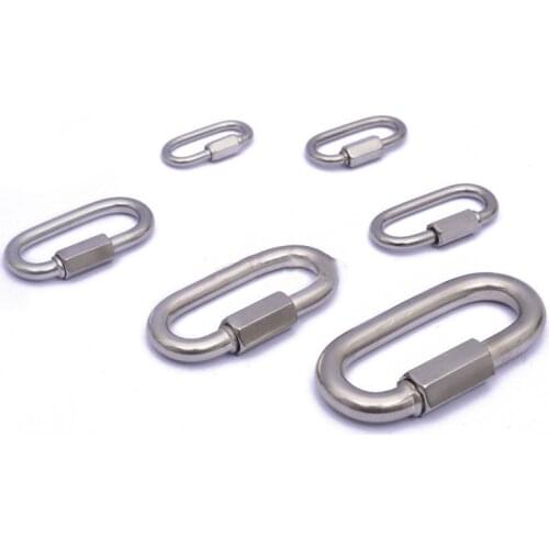 New Stainless Steel Screw Lock Quick Links Safety Snap Hook Chain Connecting Ring Carabiner Chain Buckle Climbing Gear Carabiner