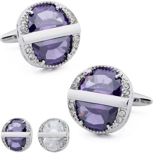Charming Purple Cufflinks Zircon Stone with Crystal Cufflinks Pretty Gift For Men Wedding Shirt Jewelry