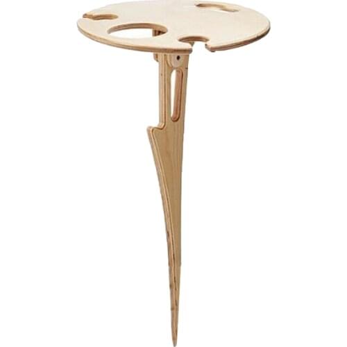 Outdoor Portable Wine Table with Foldable Round Desktop Mini Wooden Picnic Table Easy to Carry Wine Rack