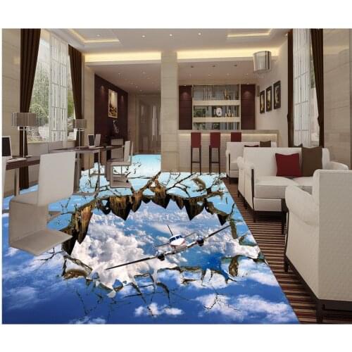 PVC floor sticker painting Murals Sky airplane bathroom living room 3D floor Modern Floor painting