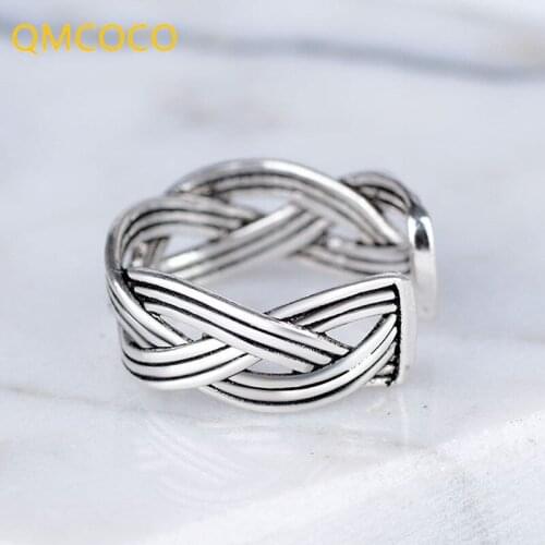QMCOCO Creative 925 Silver Ring Winding Wave Shape Open Adjustable Vintage Fashion Personalized Woman Accessories