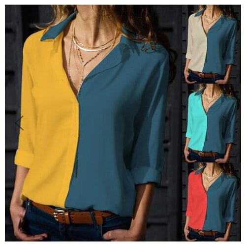 Womens clothing Color matching V-neck ladies shirt, bottoming shirt, large size blouses women blouses blouse women