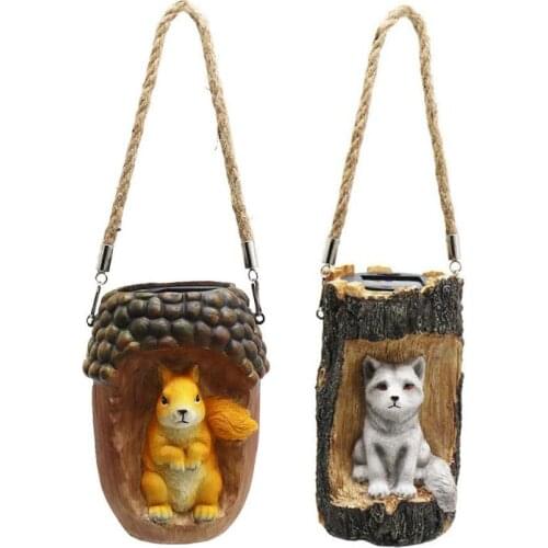 Garden Decoration Solar Led Statue Squirrel/fox Resin Craft Hanging Ornament Home Yard Garden Decorative Light Animal Sculpture