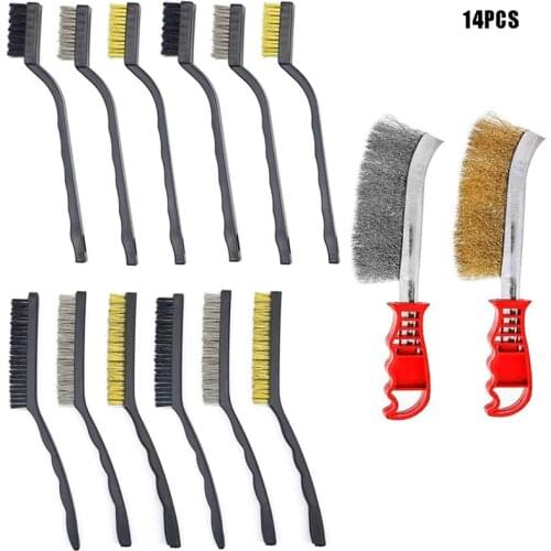 14Pcs Knife Brush for Rust Removal Copper Plated Steel Wire for Cleaning Welding Slag Rust Dust and Outdoor Drill Grill