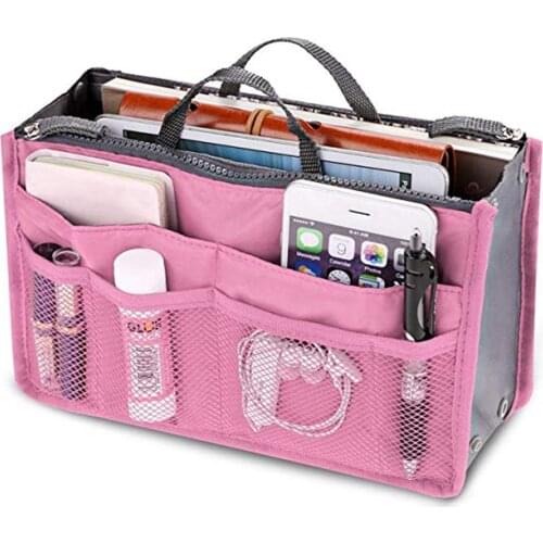 Women Portable Organizer Bag Portable Multifunction Travel Compartment Dual Zipper Handbag Travel Accessories-WT