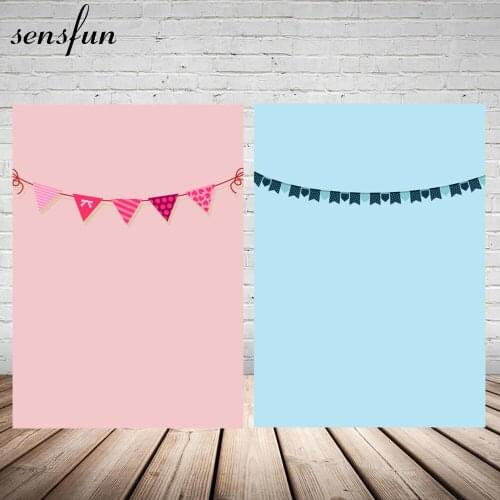 Pink Sky Blue Two Colors Photography Backdrop Bunting Birthday Party Invitation Celebration Backgrounds For Photo Studio 5x7FT