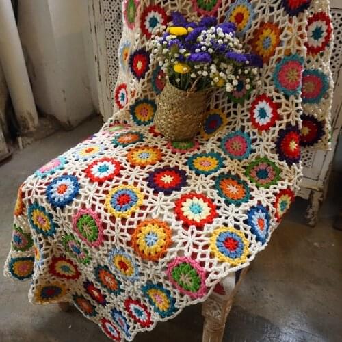 Handmade afghan crochet blanket granny square original Hand hooked fashion cushion felt pastoral style home&living gift