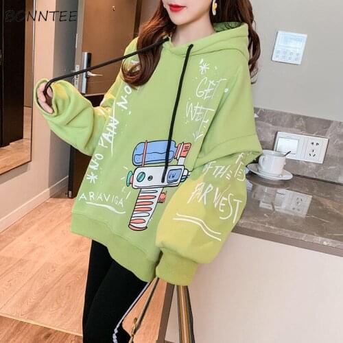 Hoodies Women Cozy Print Hipster Unisex Casual Student High Street Couples All-match Long Sleeve Korean Style Mujer Thick Hooded