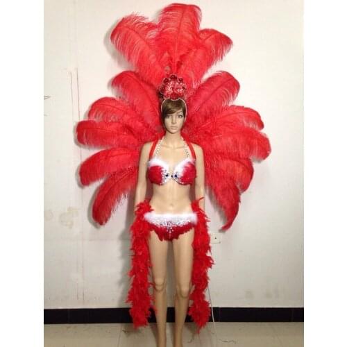 The shows victoria cabaret stage clothes skirt big angel feather wing headdress wings costume set for women