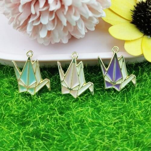 10pcs/lot 17*19mm Cute Enamel Thousand Paper Cranes Charms for DIY Earring Necklace Girls Jewelry Handmade Findings
