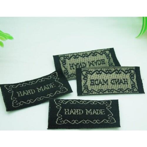 100pcs Black ribbon label tag with embroidered Gray Color Handmade sign Garment Tag Accessories 33*15mm Free Shipping