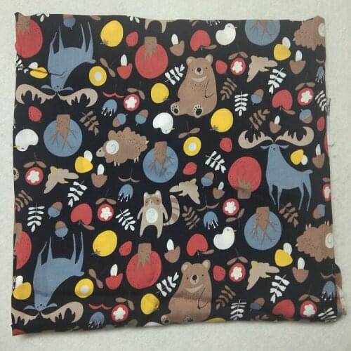 100x140cm Cute Navy Blue Fairy Forest Animals Bear Deer Fox Rayon Fabric Viscose Smooth Soft Fabric Summer Shirt Baby Cloth Dres