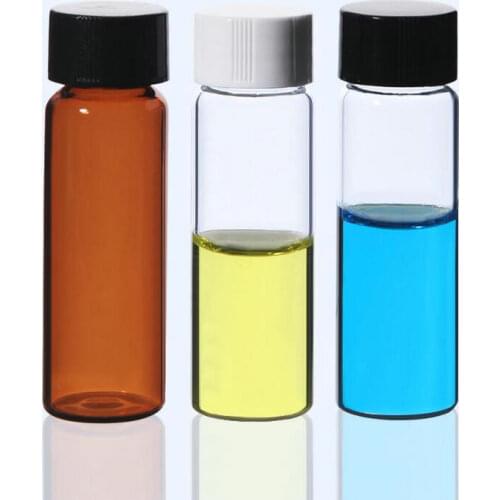 20pcs/pack 3ml 5ml 10ml 15ml 30ml 40ml 50ml (Clear/ brown) Glass Seal Bottle Reagent Sample Vials With Plastic Lid Screw Cap